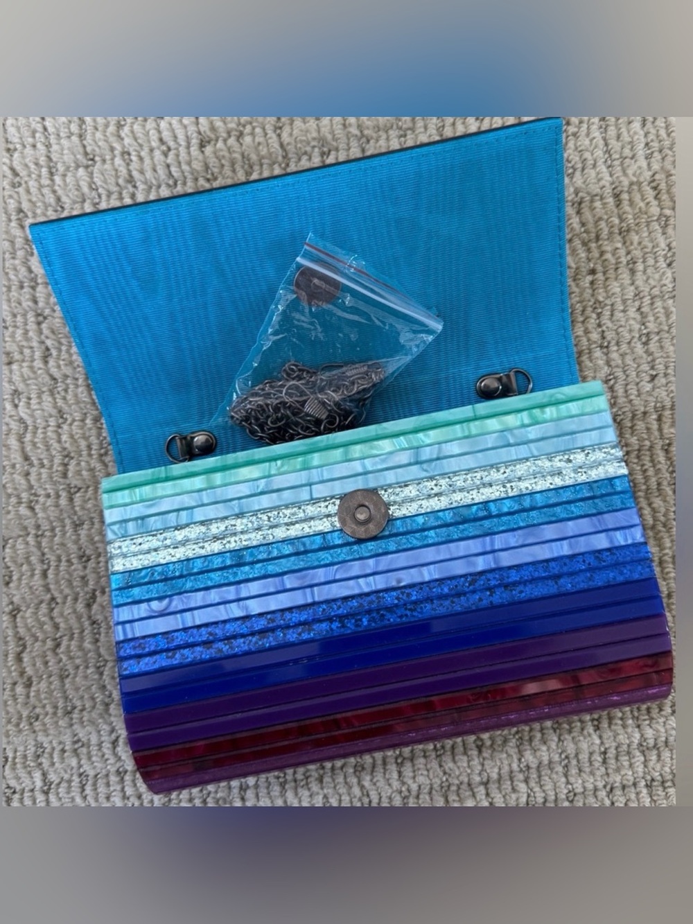 Kurt Geiger Multicolor Striped Acrylic Clutch in Teal, Blue, Purple, Pink - Picture 5 of 6